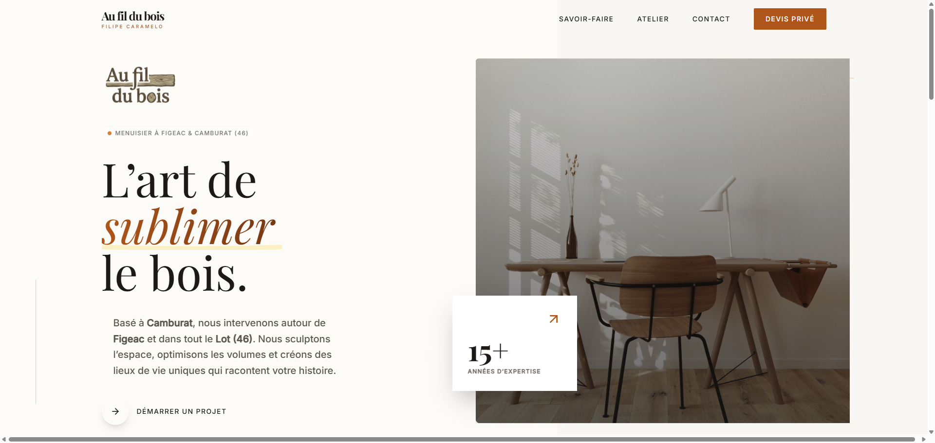 Site internet Menuisier Artisan Figeac - Au Fil du Bois